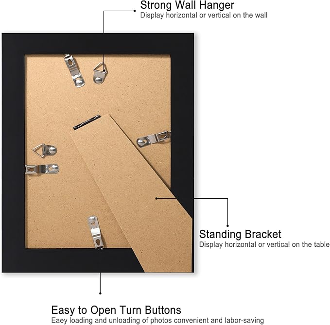 iRahmen 6x8 Picture Frame with Mat 4x6 - High Definition Real Glass Wooden Photo Frames for Tabletop Display and Wall Mounting (Pure Black, Set of 2)