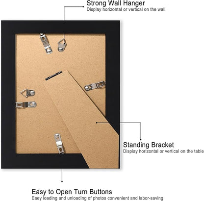 iRahmen 6x8 Picture Frame with Mat 4x6 - High Definition Real Glass Wooden Photo Frames for Tabletop Display and Wall Mounting (Pure Black, Set of 2)