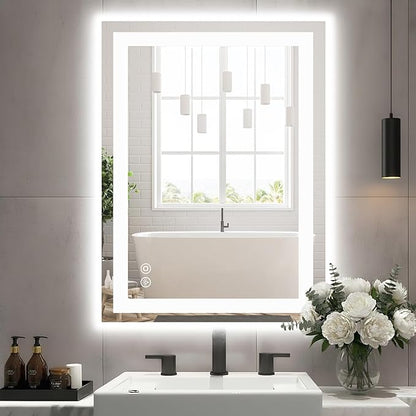 Sweetcrispy 28"x36" Smart Anti-Fog LED Bathroom Mirror with Lights and Front Light & Backlit, 3 Color Temperatures, Dimmable, Memory Function, Rectangle Modern Vanity Mirror