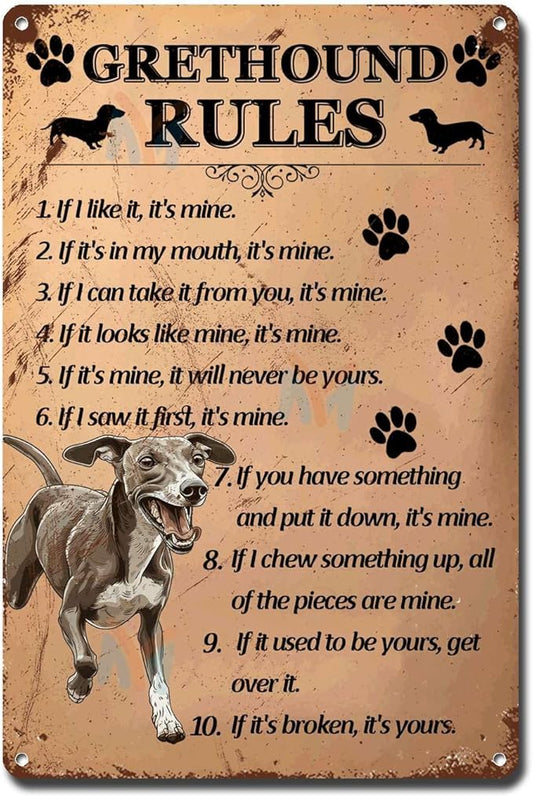 Metal Sign Tin Sign Vintage Wall Art Grethound1 Rules Funny Bathroom Decor for Club 8×12 Inches