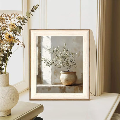 ASTRDECOR Rustic Olive Tree Canvas Wall Art, Vintage Framed Botanical Prints, Neutral Potted Plant Wall Decor for Living Room, Bedroom, Sage Green Painting Organic Farmhouse Artwork 10''x12''