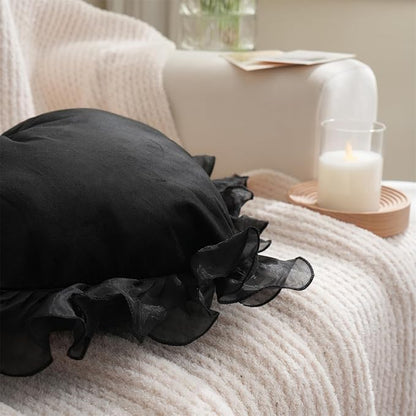 MOJUN Heart Pillows, Black Heart Shaped Pillow with Ruffles Cute Soft Heart Love Pillows Decorative Throw Pillows Cushion for Sofa Couch Bed Living Room Decor Gifts