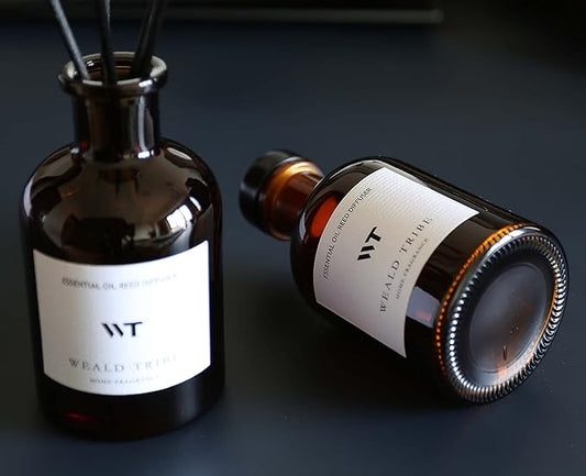 WEALD TRIBE Reed Diffuser Set for Bathroom Air Fresheners, Oil Diffuser Sticks with Flower | Eucalyptus & Mint Scent 4.0 fl oz Home Fragrance with Sticks Defusers | House Bedroom Office Shelf Decor
