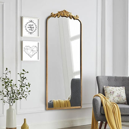 OUSHUAI Large Gold Antique Mirror, Tall Arched Floor Mirror,Ornate Design Vintage Wall Mirror Decor for Entryway,Hallway,Living Room,Fireplace 18"X53"
