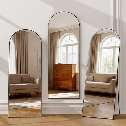 Simple Deluxe Arched Full Length Mirror, 65"×24" Large Floor Mirrors, for Wall Door Bedroom Bathroom Living Room (Black)