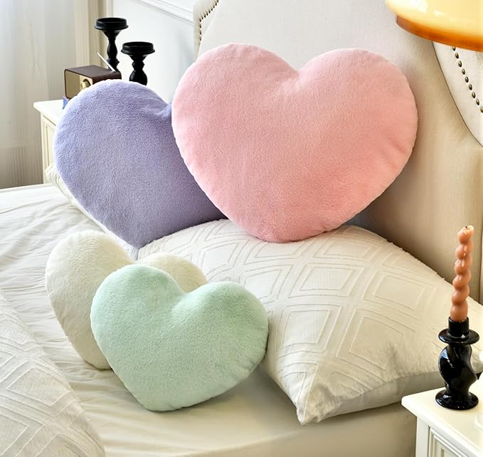 Petrella Heart Pillow Cute Fuzzy Pillows Throw Pillows for Bed Livingroom Home Decor Cushion Decorative Aesthetic Preppy Pillows Green,Large 19"x15"