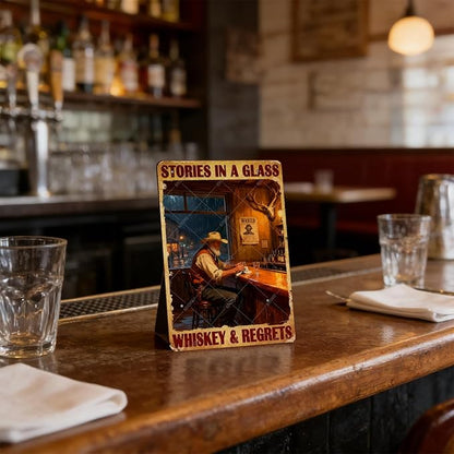 Western Cowboy Metal Tin Sign Rustic Wall Decor Vintage Stories In A Glass Retro Art Iron Painting for Home Bar Man cave 12x8 Inch