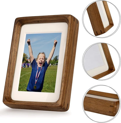 FLECHAZO 6x8 Picture Frame Wood with 5x7 Mat, Natural Solid Walnut Wooden 6 by 8 Photo Frames for Tabletop or Wall Mounting Display