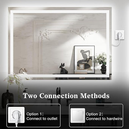 WTTY LED Bathroom Mirror 40"x36" with Back and Front Light,Modern LED Mirror for Bathroom,Stepless Dimmable Lighted Bathroom Vanity Mirror with Anti-Fog,Memory Function,Shatter-Proof