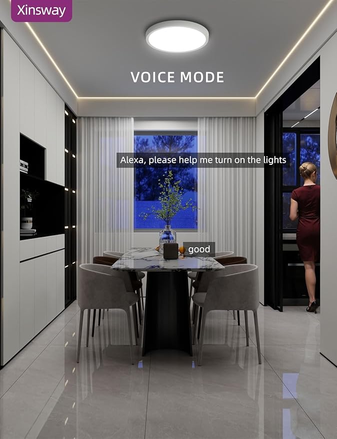 Smart Ceiling Light, 12 Inch, DIY Color Changing,Dimmable Night Light, Compatible with Alexa and Google Assistant, Light for Bedroom and Living Room, 1 Pack (White)