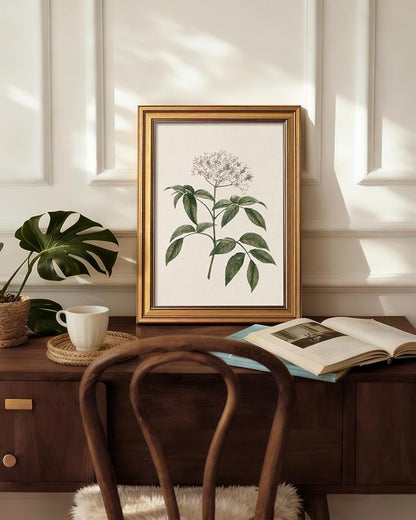 VIYYIEA Vintage Botanical Wall Art Decor for Dining Living Room Hallway, Aesthetic Classic Floral Elderberry Herb Pictures,12x16inch,Gold Framed Canvas Prints Paintings