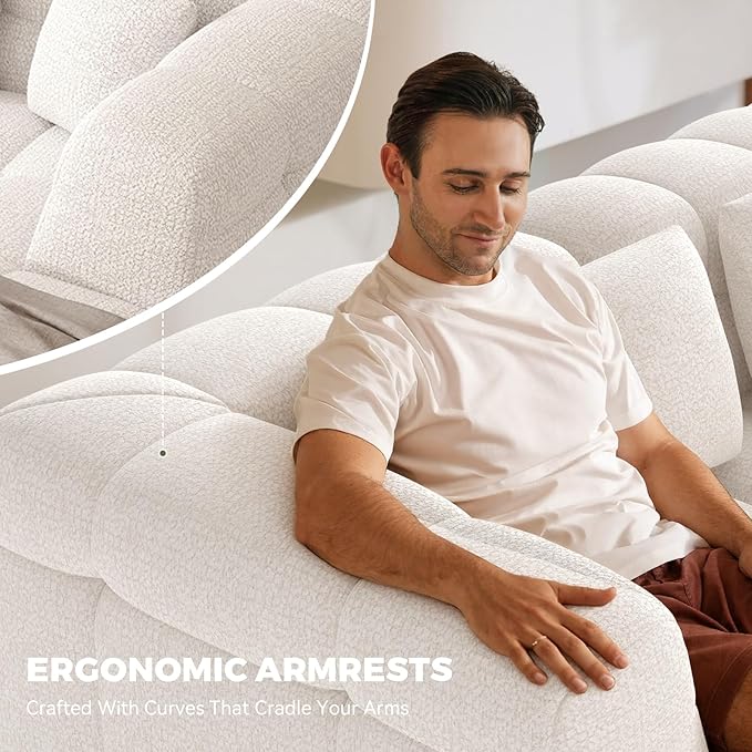 107" Chenille Boneless Couch with L - Shaped Chaise, Comfy Modular Sectional Sofa with Tufted Design, Modern Upholstered Sofa, No - Assembly Sectional Couch, Oatmeal | Modular Sectional, Tufted Design, Modern Upholstered, No-Assembly
