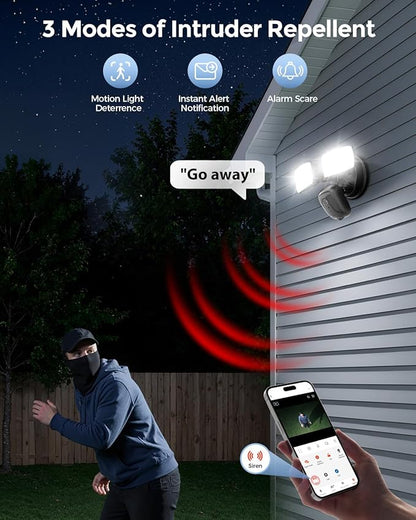 Onforu 2K Hardwired Floodlight Camera, 3500LM Motion Activated Outdoor Security Camera, 5G/2.4G WiFi Color Night Vision | 2-Way Audio | Siren | 24/7 Recording | IP65 Weatherproof | Works with Alexa
