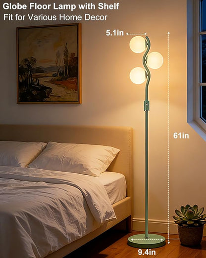 Lightdot 60IN Green Floor Lamp Stepless Dimmable Globe Floor Lamps with 3Pcs 3000K Bulbs Eye-Friendly Mid Century Standing Lamps with 5Lbs Heavy Base for Living Room/Bedroom/Corner