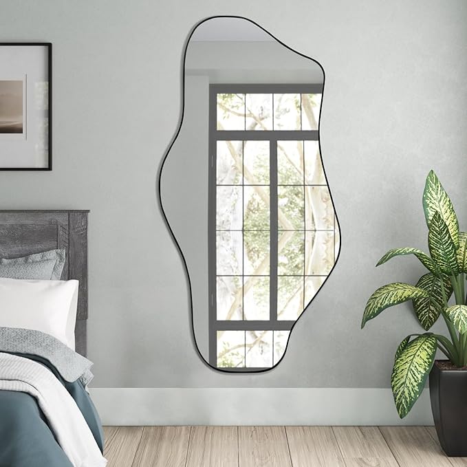 Irregular Mirror, 47.2"x23" Large Asymmetrical Wall Mirror, Odd Shaped Mirrors, Modern Abstract Frameless Mirrors for Living Room Bedroom Entryway Hallway, Horizontal or Vertical Hanging