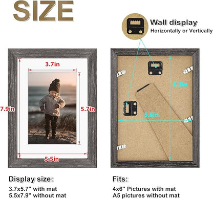 KINLINK A5 Picture Frame, Ash Black Solid Wood Frames with Acrylic Plexiglass for Pictures 4x6 with Mat or A5 without Mat, Tabletop and Wall Mounting Display 4 Pack