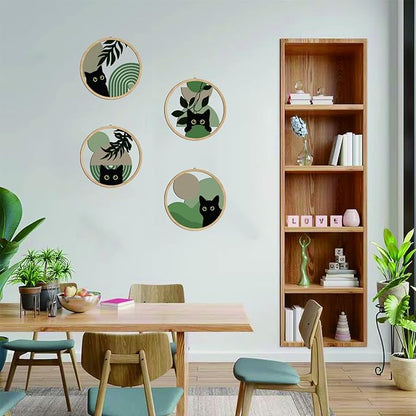 Sage green Cat Wall Art Sage green C at Room Decor Aesthetic, 4-Piece Farmhouse Geometric Wooden Black Cat Wall Decor Mid-Century Bohemian Moon Sun Design for Nursery, Bedroom Ca t Lover Gifts
