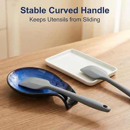 Nihow Ceramic Spoon Rest: 4 Inch Stable Utensil Rest - Heat Resistant Spoon Holder for Kitchen counter/Countertop/Stove Top - Dishwasher Safe - Elegant Blue (1 PC)
