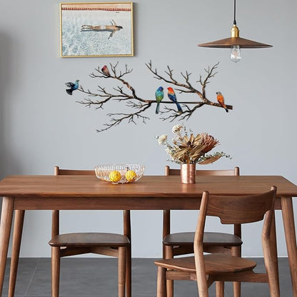 ESTART Metal Birds Wall Art, Metal Vivid Birds on Branch Silhouette Wall Decor Black Leaves with Bird Outdoor Hanging Wall Sculpture for Home Balcony Garden (Classic Color, Small)