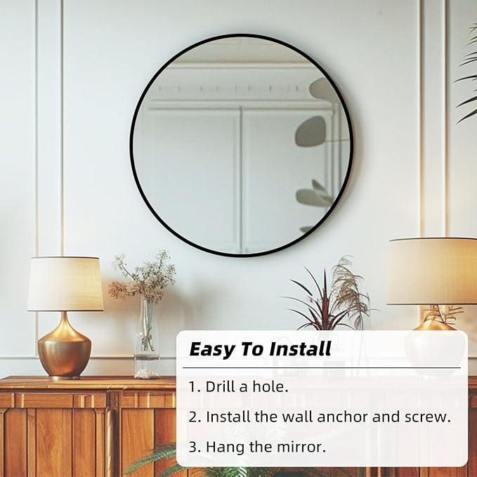 Round Mirror 30 inch, Black Round Mirror, Circle Wall Mirrors Metal Frame, Circle Mirrors for Bathroom, Living Room, Hallway, Vanity, Over Sink