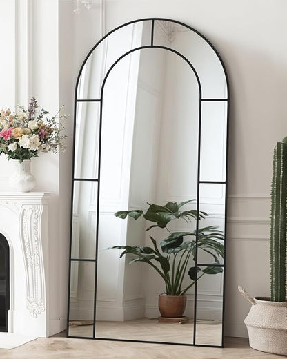 Antok 78" x 38" Full Length Mirror, Floor Mirror Arched Window Decorative Mirror, Metal Framed Decor Farmhouse Floor Mirrors Art Pane Mirrors Wall Decor for Bedroom, Living Room, Entryway Black