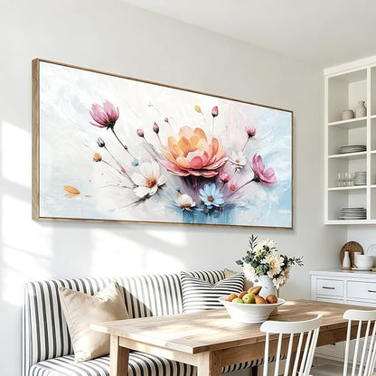 Extra Large Framed Modern Wall Art , Natural Abstract Style Canvas Wall Decor, High-Definition Color Plant And Flower Print Picture For Living Room, Bedroom, Dining Room, Entryway, Balcony And Office Space, 58×29 Inches.