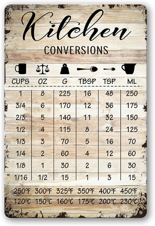 Farmhouse Rustic Kitchen Signs Wall Decor Funny Kitchen Conversion Chart Metal Tin Sign Rustic Style Pantry Home Decor 8x12 Inch