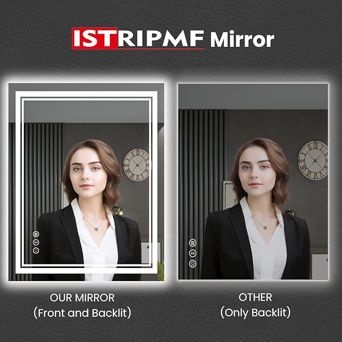 24X30 Inch LED Bathroom Mirror with Lights, Backlit and Front Lighted Bathroom Mirrors for Wall, Anti-Fog Dimmable Memory Shatterproof LED Vanity Mirror for Bathroom