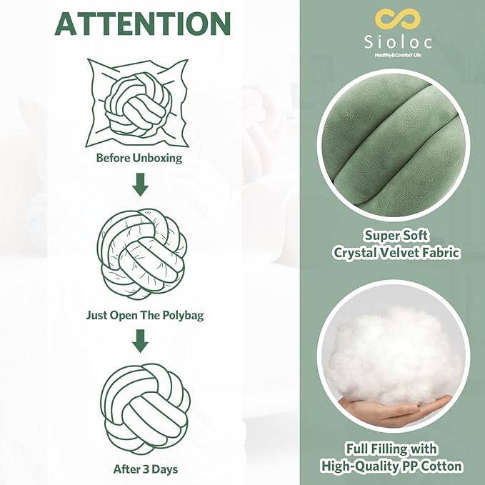 Sioloc Soft Knot Ball Pillows,Round Throw Pillow Cushion Home Decoration Plush Pillow,Throw Knotted Pillow Handmade Round Plush Pillow（13.7inches,Green）