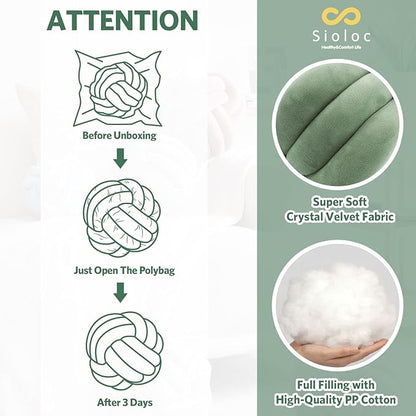 Sioloc Soft Knot Ball Pillows,Round Throw Pillow Cushion Home Decoration Plush Pillow,Throw Knotted Pillow Handmade Round Plush Pillow（13.7inches,Green）