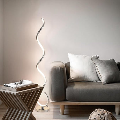 EIDISUNY Modern Floor Lamp for Living Room, 3 Color Temperature LED Spiral Floor Lamps with Remote&Foot Switch, 48W Dimmable LED Standing Lamp for Bedroom, Office