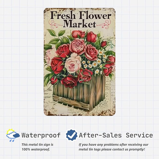Metal Signs Fresh Flower Market Vintage Signs Retro Aluminum Tin Sign for Garden Home Bar Cafe Decor 8x12 Inch