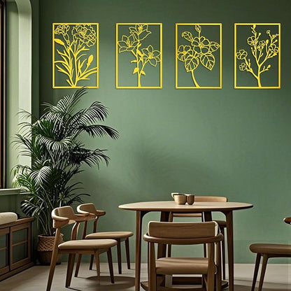 ZNZAPO 4 Pcs Gold Metal Flower Wall Art, Abstract Line Art Wall Decor, Minimalist Floral Wall Hanging Art, 3d Wall Art Sculptures Decor for Living Room Bedroom Bathroom (11 × 15.7”)