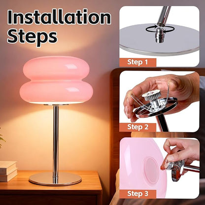 Table Lamp for Bedroom,Mid Century Modern Lamp for Nightstand, Dimmable Retro Egg Tart Bedside Small Lamps,Unique Home Mushroom Decor Aesthetic Cute Table Lamps nightstand lamp (Pink)