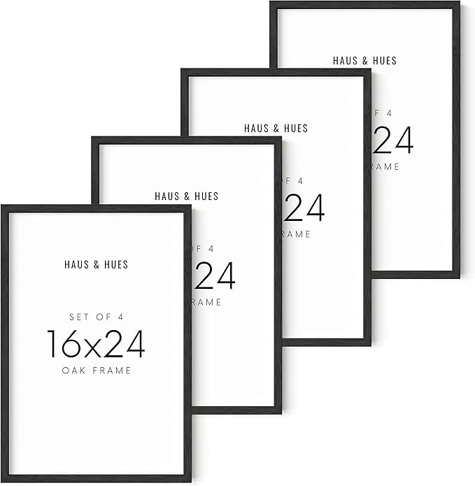 HAUS AND HUES 16x24 Black Oak Frame Set of 4 - Rustic Wooden Wall Display for Posters