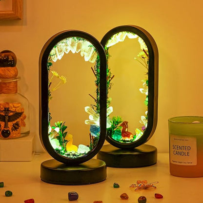 Runyangshi Natural Crystal Night Light LED Bedroom Living Room Night Lamp Oval Quartz Lamp USB Power Bionic Botanical Forest Style Tri-Color Adjustable Ambient Lighting Home Decoration Christmas Gift