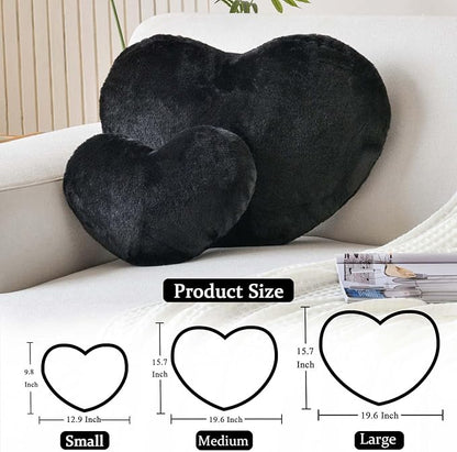 XVTRU Black Heart Pillows, Cute Heart Decorative Pillow, Heart Shaped Throw Pillows for Bed, Faux Rabbit Fur Plush Hoom Decor Pillow Cushion for Chair Sofa Living Room (Mini 12.9" x 9.8")
