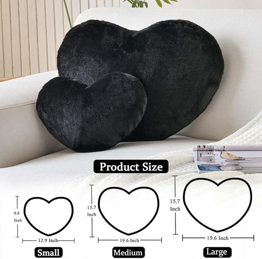 XVTRU Black Heart Pillows, Cute Heart Decorative Pillow, Heart Shaped Throw Pillows for Bed, Faux Rabbit Fur Plush Hoom Decor Pillow Cushion for Chair Sofa Living Room (Mini 12.9" x 9.8")
