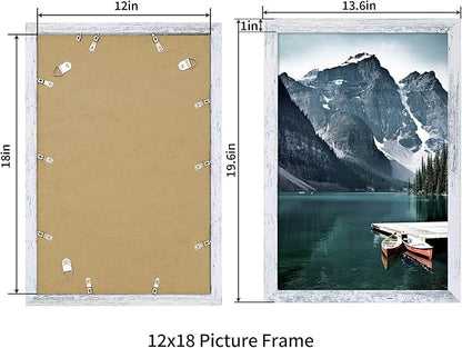 iRahmen 12x18 Picture Frame Set of 2 with Plexiglass, Distressed White Wood Poster Frame for Photo Gallery Wall Mounting Horizontal and Vertical