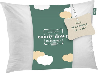 ComfyDown 14x20 Throw Pillow Insert, Down & Feather Fill, 100% Cotton Cover, Made in USA – Premium Soft Lumbar Decorative Pillow Form Sham Stuffer for Bed, Sofa & Couch