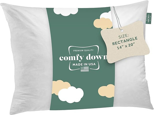 ComfyDown 14x20 Throw Pillow Insert, Down & Feather Fill, 100% Cotton Cover, Made in USA – Premium Soft Lumbar Decorative Pillow Form Sham Stuffer for Bed, Sofa & Couch