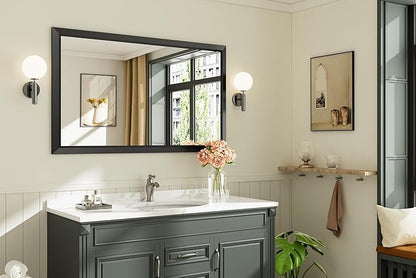 Briivue 50x30 Inch Black Bathroom Mirror for Wall, Thick Metal Framed Rectangle Mirrors for Over Sink, Bedroom, Living Room, Entryway, Anti-Rust, HD Tempered Glass