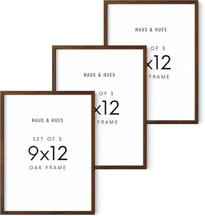 HAUS AND HUES 9x12 Walnut Oak Frame Set of 3 - Wooden Poster Holders, Rustic Gallery Wall Display