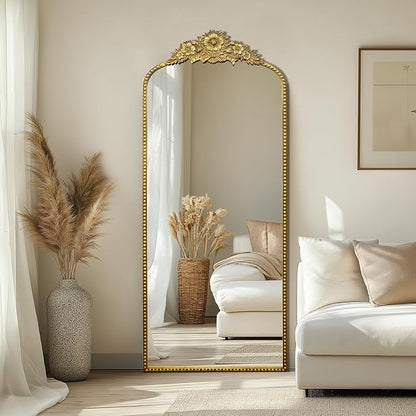 Full Length Mirror, 75x30 Baroque Style Vintage Mirror, Antique Metal Frame Wall Mirror, Traditional Art Home Decor for Living Room, Bedroom, Entryway,Retro Gold