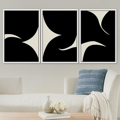 SIGNLEADER Framed Canvas Print Wall Art Set Duotone Minimal Ink Blot Geometric Landscape Abstract Shapes Illustrations Modern Art Boho Decorative for Living Room, Bedroom, Office - 24"x36"x3 WHITE