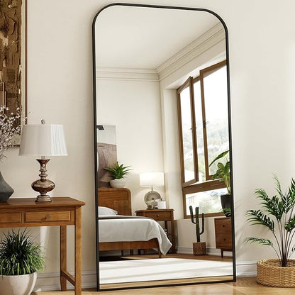 XRAMFY 40x86 Inch Floor Length Mirror with Stand, Full Length Standing Mirror for Bedroom, Full Body Tall Mirrors with Modern Aluminum Alloy Frame in Black, Home Decor