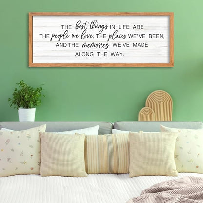 AuraPeak The Best Things In Life Family Sign for Home Wall Decor Modern Memory Family Positive Quotes Memories Farmhouse Bedroom Living Room Horizontal Adventure Hanging Art (Wood 40"×15")