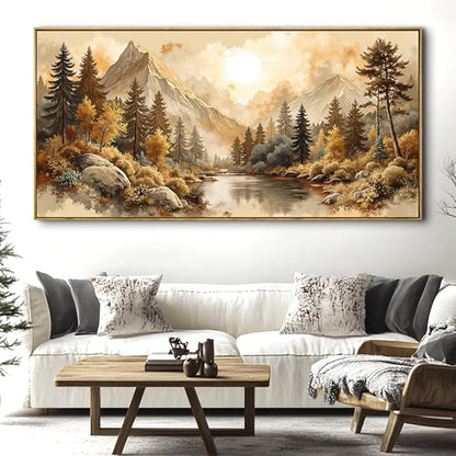 Landscape Wall Art - Framed Modern Canvas Painting for Living Room, Bedroom Home Office Decor, 48x24 Inch Ready to Hang