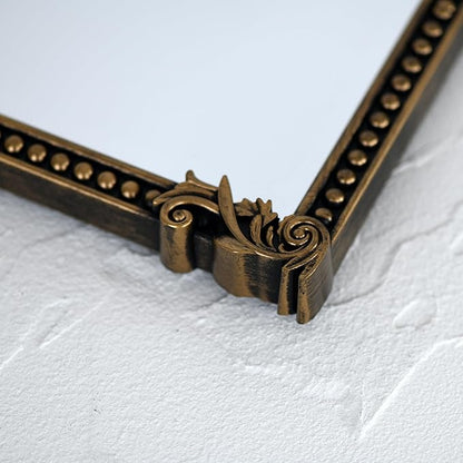 Vintage Gold Plastic Arched Makeup Mirror, Standing, Hanging or Wall Mount, Bathroom, Living Room, Bedroom Decorative Mirror (Bronze-10.6x8.6 inch)