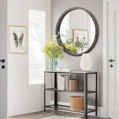 JJUUYOU Large Circle Wall Mirror 24 Inch Round Wall Mirror for Bathroom, Gray Rustic Circular Mirror Washroom Wall Vintage Wood Frame Mirror for Living Room, Bedroom, Dorm Decorative